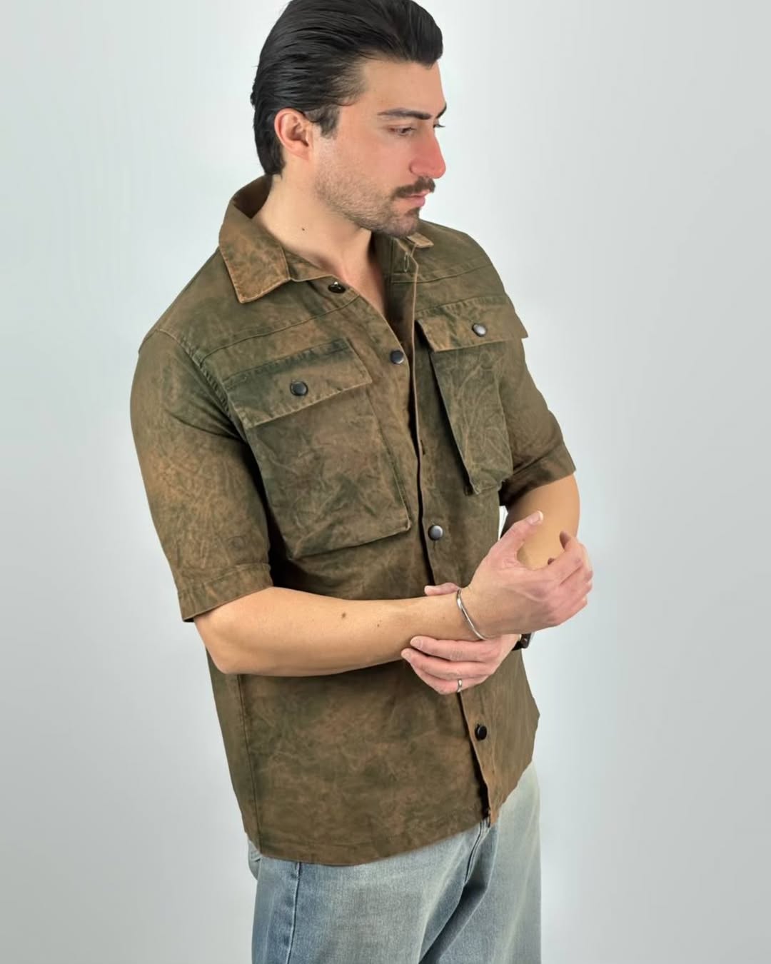 پیراهن کتان  مردانه آنزیم شور قواره کار باکسی پارچه کتان (۱۹۵)