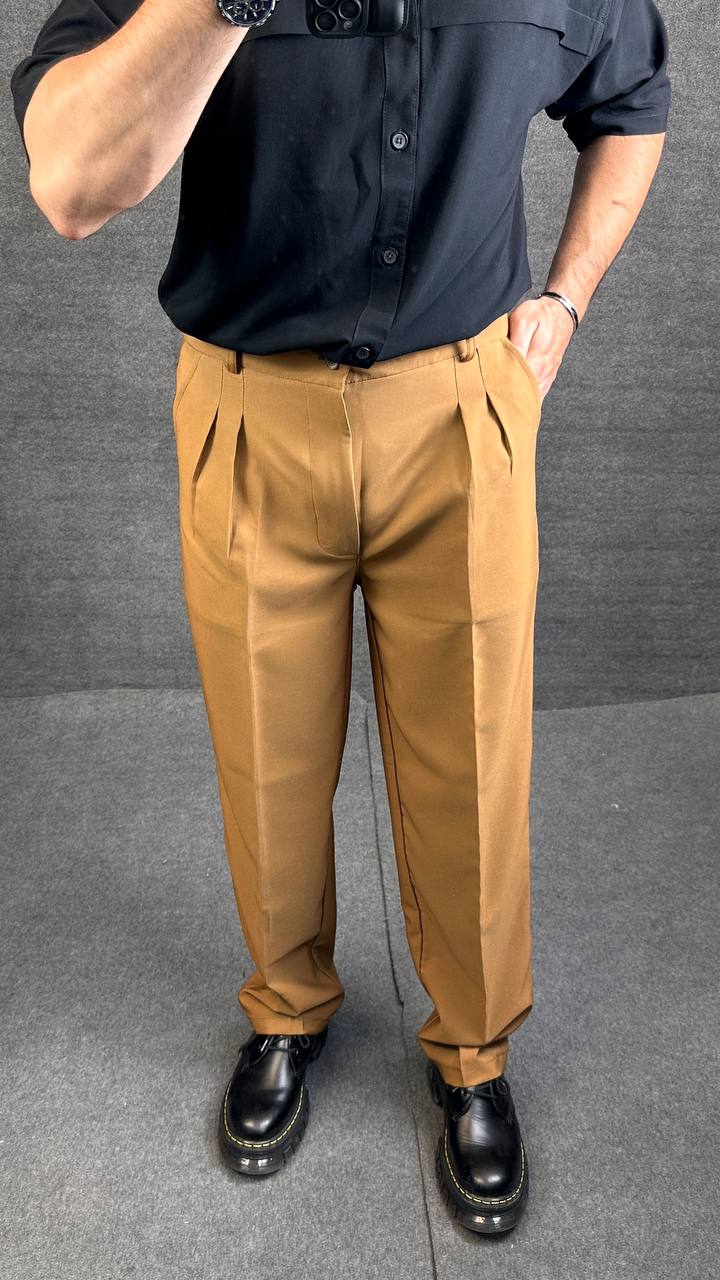 شلوار پارچه ای مردانه نیم بگ رنگ شتری (۱۸۹)