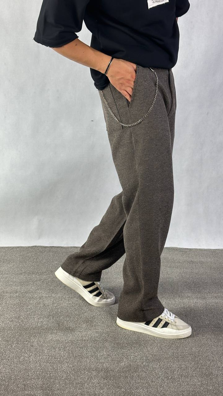 شلوار پشمی قهوه ای مردانه  پیله دار با زنجیر (۱۸۸)