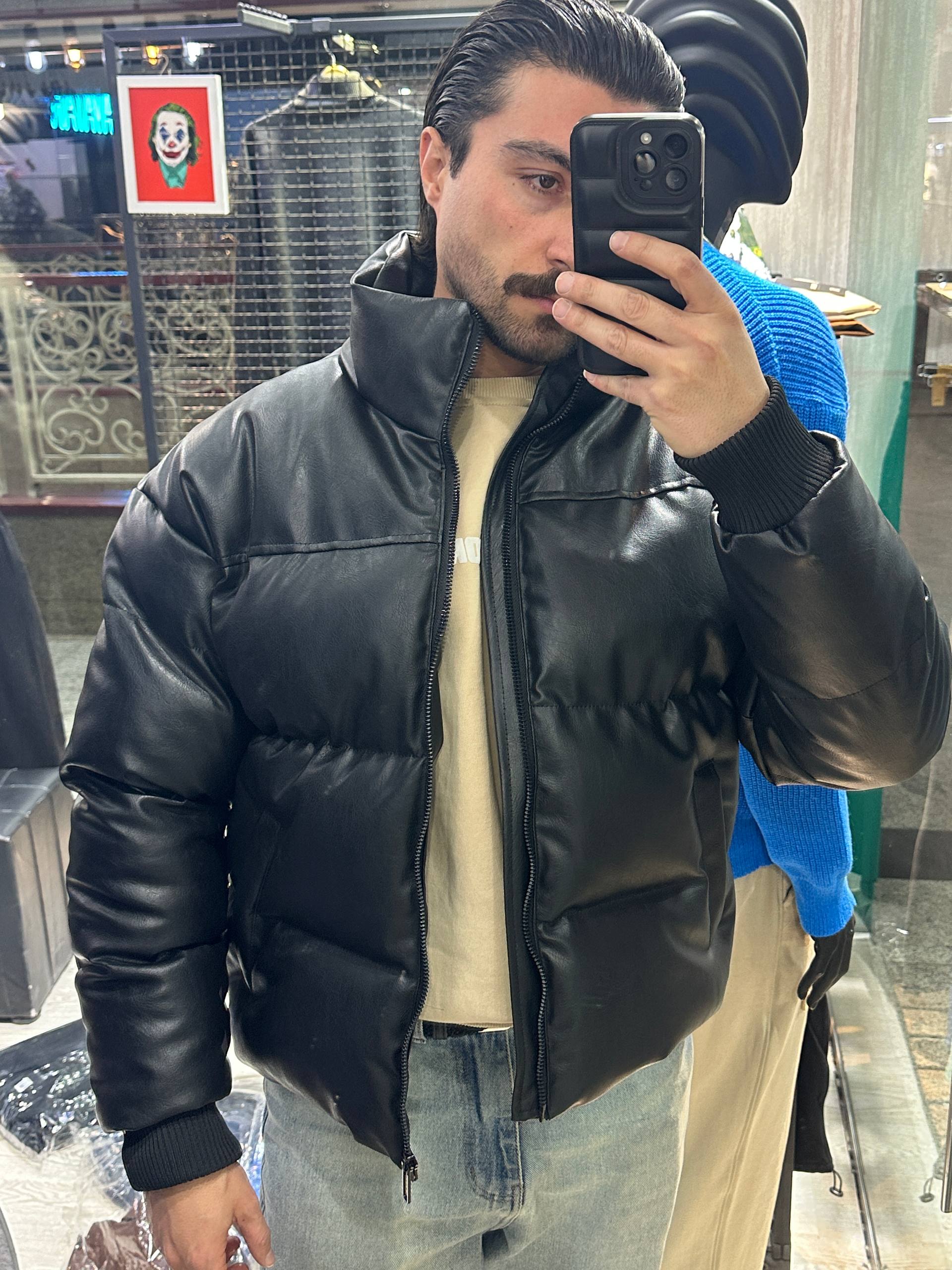 کاپشن باکسی چرم مردانه(۱۸۳)