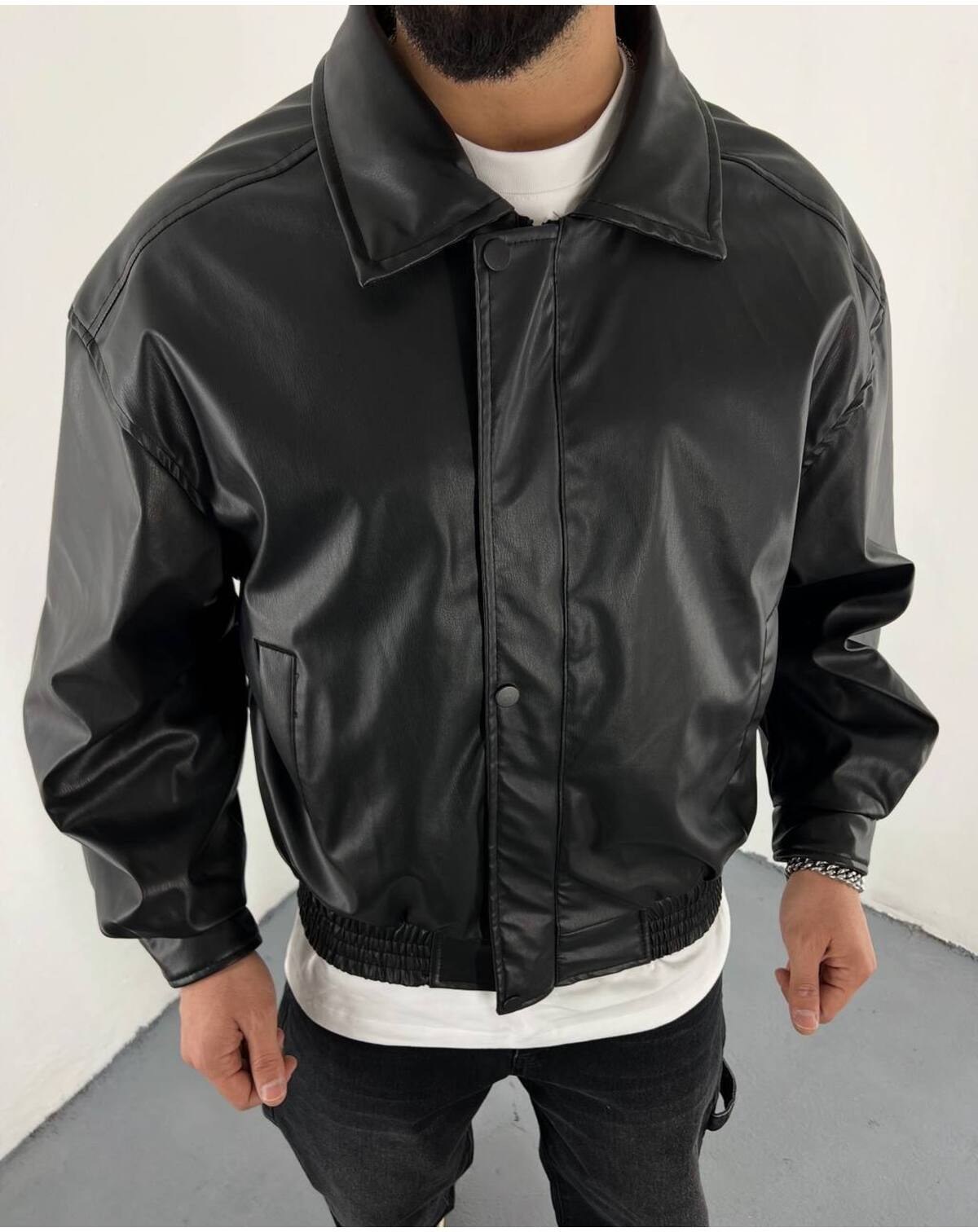 کاپشن چرم  مردانه پایین کش اولدمانی(۱۸۲)