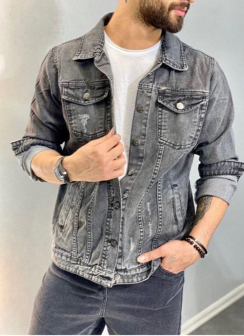 کت جین مردانه باکسی  سوشرت جین طوسی اسپورت باکسی(۱۸۱)