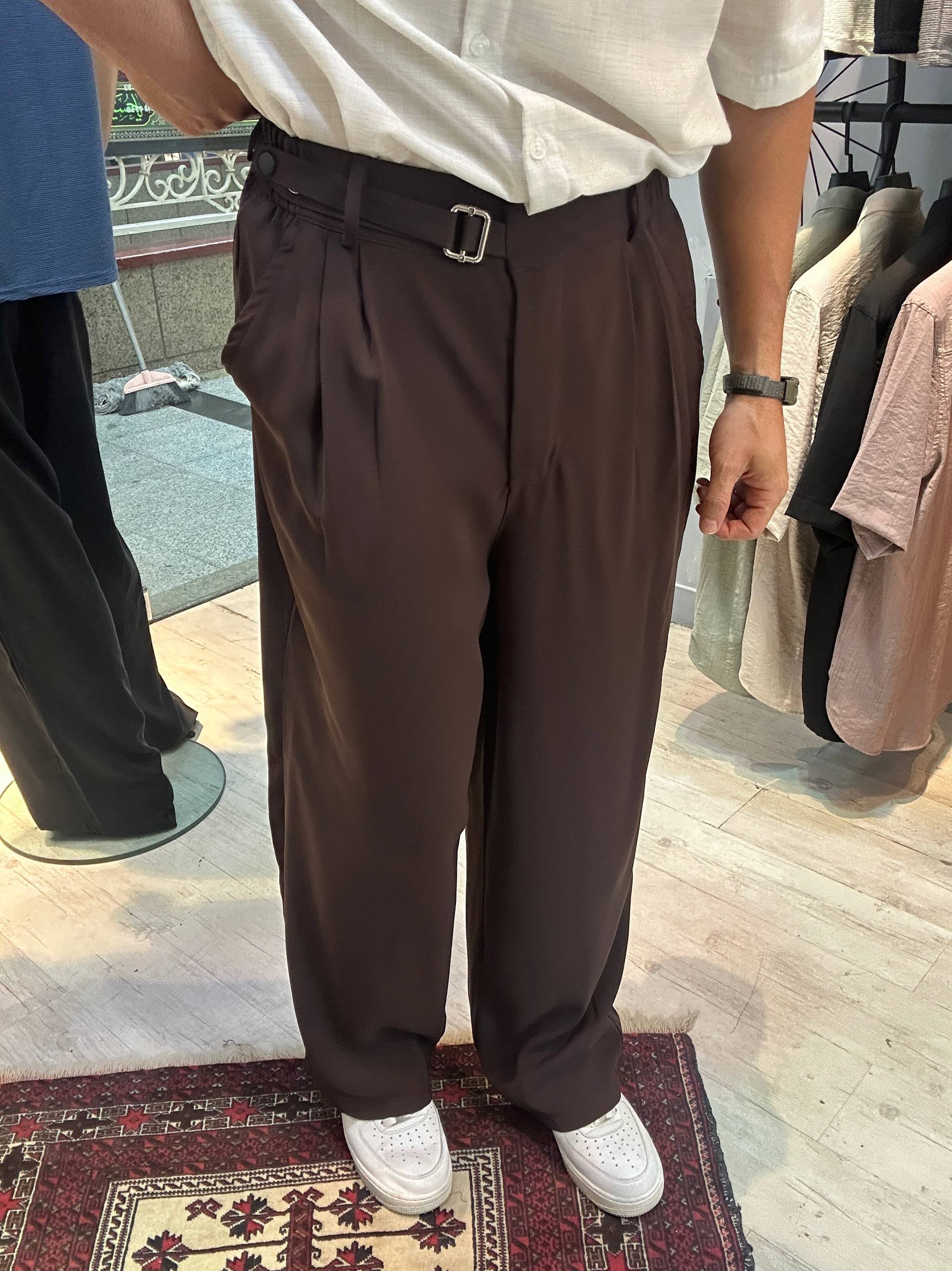 شلوار پارچه ای پارچه مورگان وارداتی ترکیه قواره بگ پیله دار کمر انگلیسی ایتالیایی سرمه ای مشکی  قهوه ای  ترند بازار (۹۶۱)