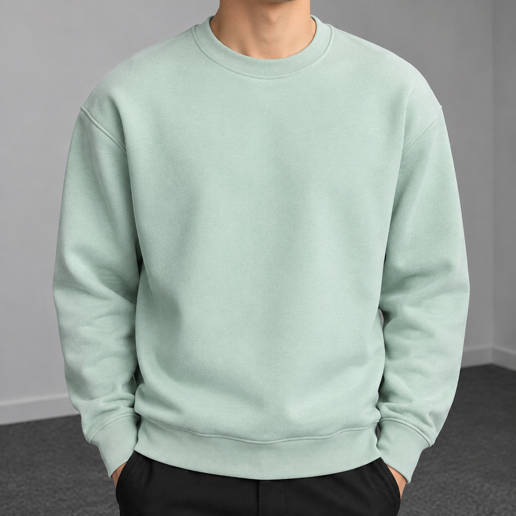 دورس ساده بیسیک رنگ سبز پسته ای پارچه دورس ۳ نخ داخل کرکی پایین کش باکسی ترند مردانه پاییزی (۲۰۲۸)